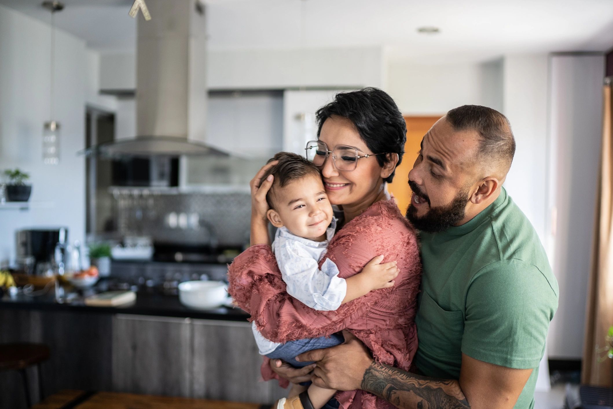 Parents and child spending time together at home