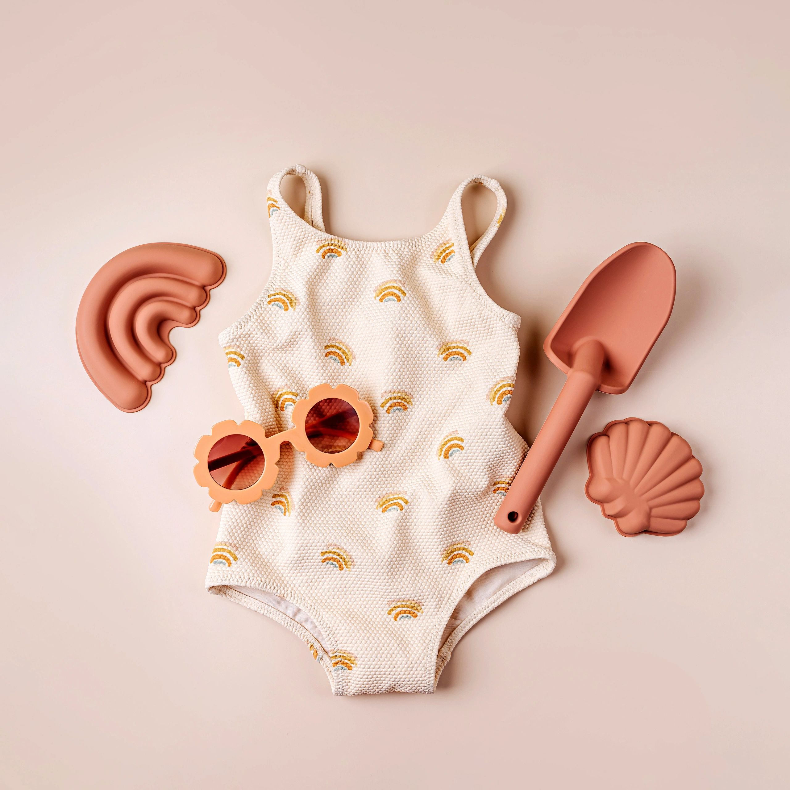 Children's summer clothing and accessories flat lay