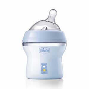 Chicco Natural Feeling Feeding Bottle, Soft Silicone, BPA Free,150ml, Slow Flow 0+ Months (Blue)