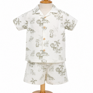 Natkhat Kids Single Jersey Knit Half Sleeves Shirt & Shorts Co-ords With Animal Print